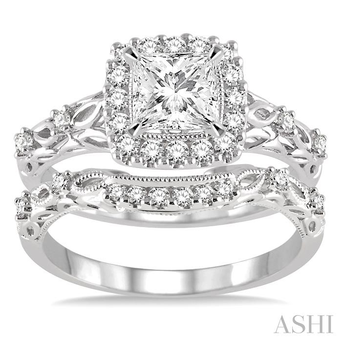 Princess Shape Halo Diamond Wedding Set View 2