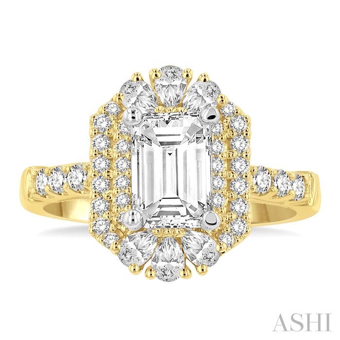 Emerald Shape Semi-Mount Halo Diamond Engagement Ring View 2