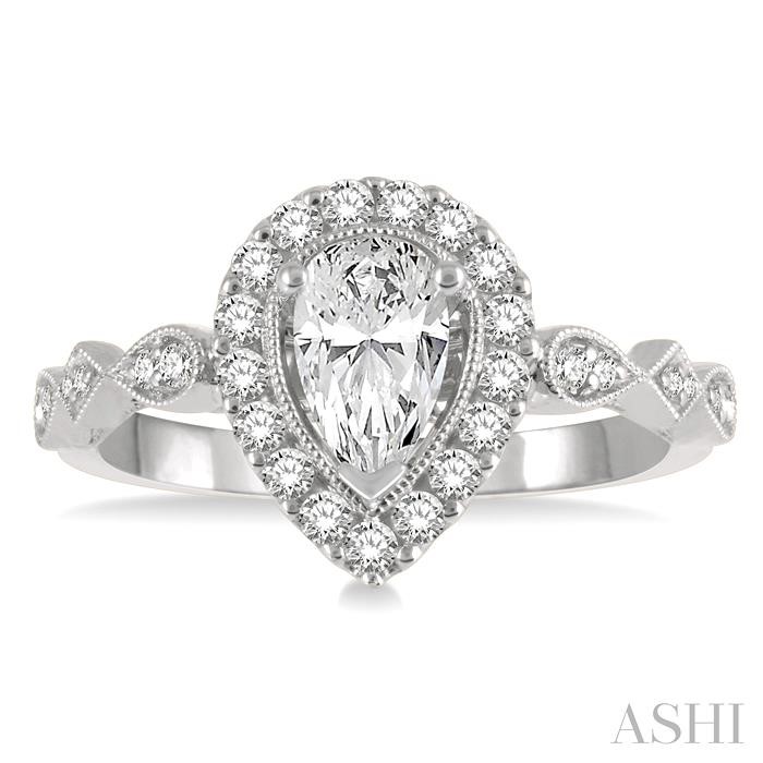 Pear Shape Semi-Mount Halo Diamond Engagement Ring View 2