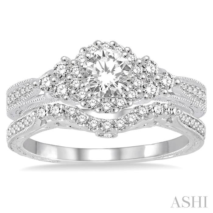 Round Shape Halo Diamond Wedding Set View 2