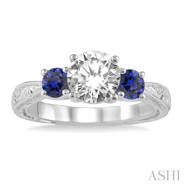 Round Shape Past Present & Future Semi-Mount Gemstone & Diamond Engagement Ring View 2