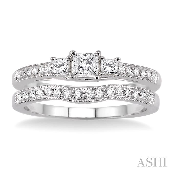 Princess Shape Past Present & Future Diamond Wedding Set View 2