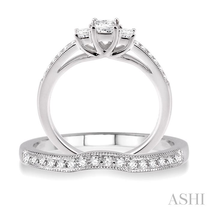 Princess Shape Past Present & Future Diamond Wedding Set View 3