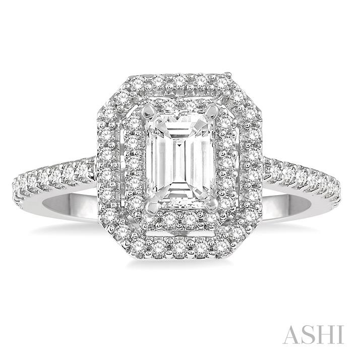 Emerald Shape Halo Diamond Engagement Ring View 2