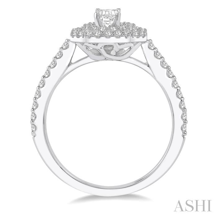 Emerald Shape Halo Diamond Engagement Ring View 3