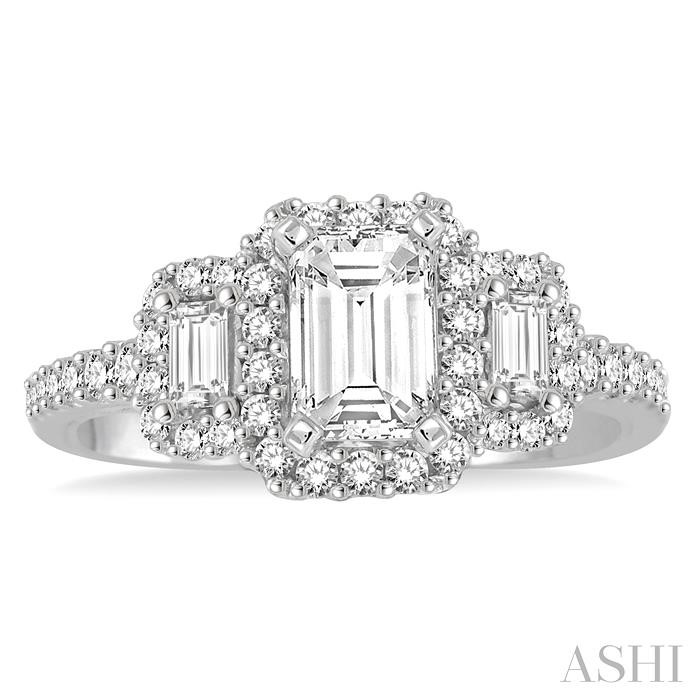 Emerald Shape Semi-Mount Halo Diamond Engagement Ring View 2