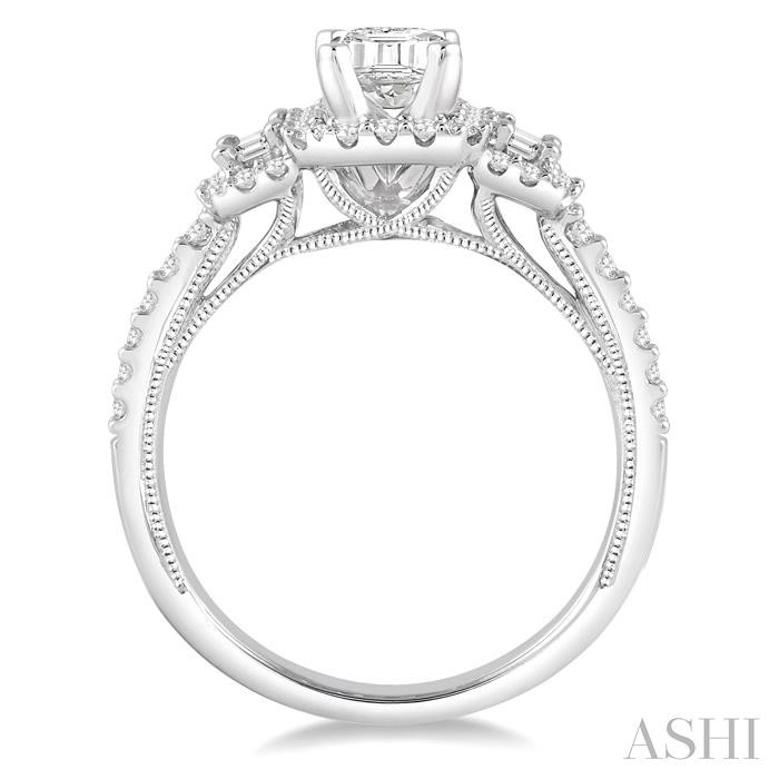 Emerald Shape Semi-Mount Halo Diamond Engagement Ring View 3