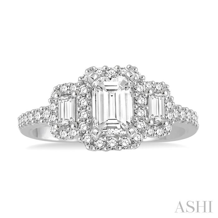 Emerald Shape Semi-Mount Halo Diamond Engagement Ring View 2