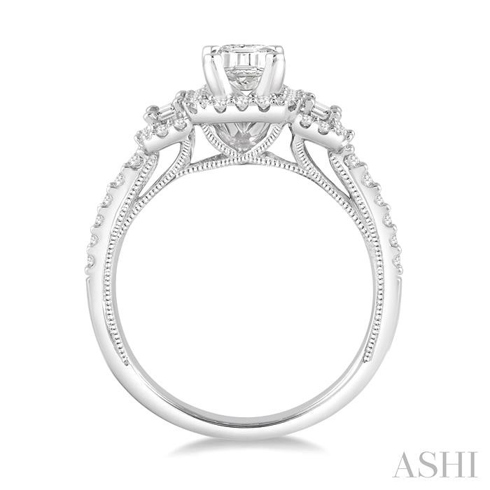 Emerald Shape Semi-Mount Halo Diamond Engagement Ring View 3