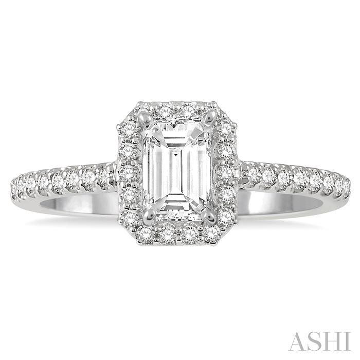 Emerald Shape Semi-Mount Halo Diamond Engagement Ring View 2