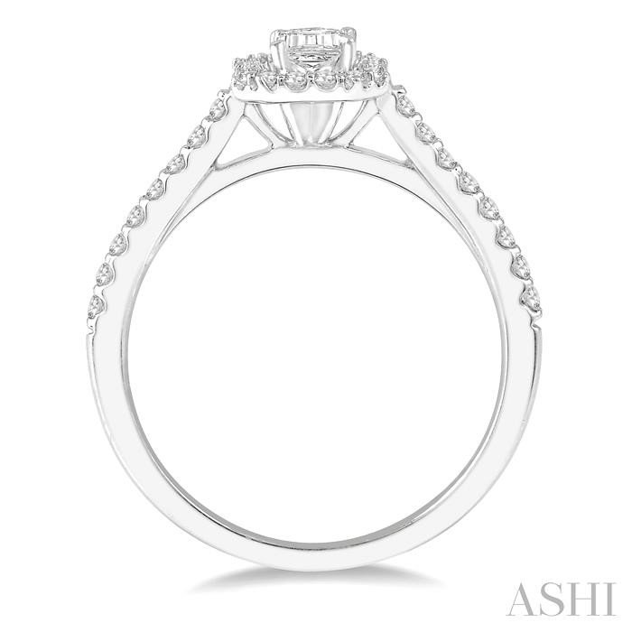 Emerald Shape Semi-Mount Halo Diamond Engagement Ring View 3