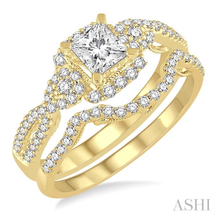 Princess Shape Halo Diamond Wedding Set