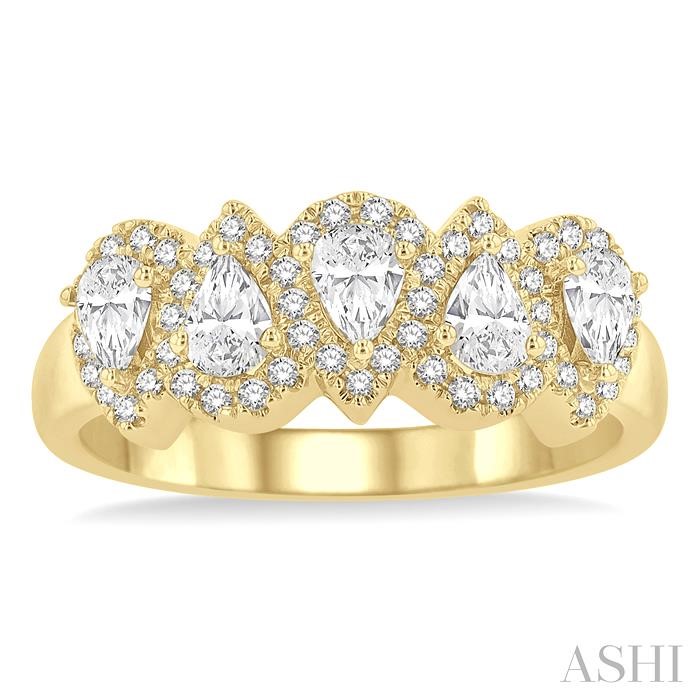 Pear Shape 5 Stone Halo Half Eternity Diamond Wedding Band View 2