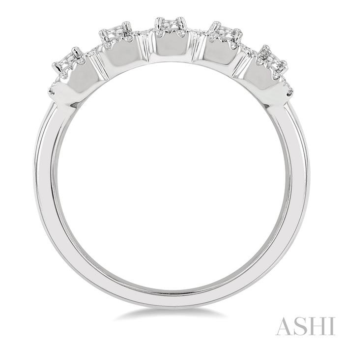 Emerald Shape 5 Stone Halo Half Eternity Diamond Wedding Band View 3