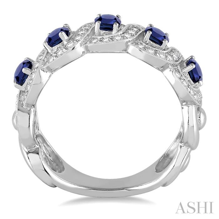 Oval Shape 5 Gemstone & Diamond Wedding Band View 3