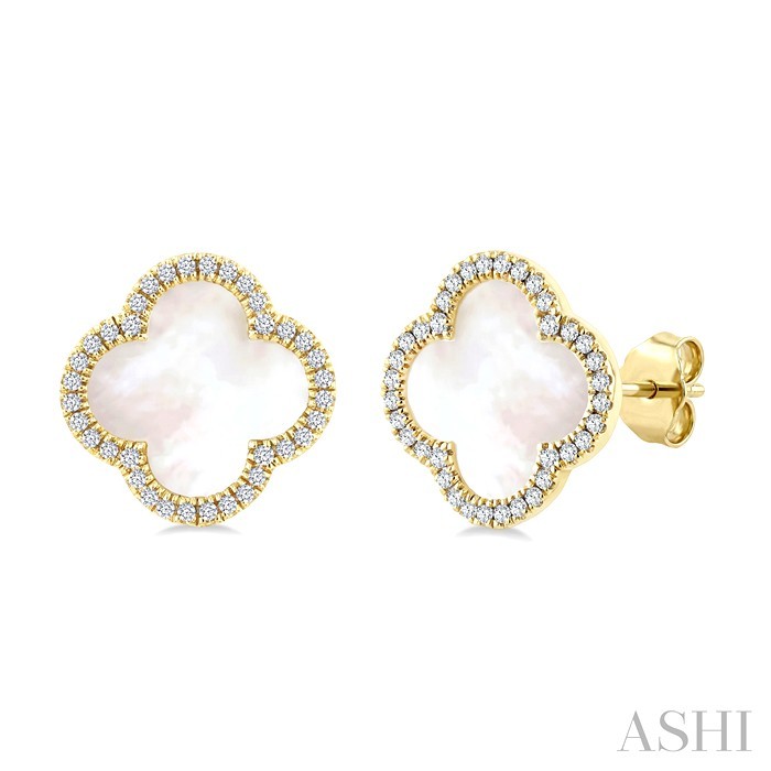 Clover Mother Of Pearl & Halo Diamond Earrings