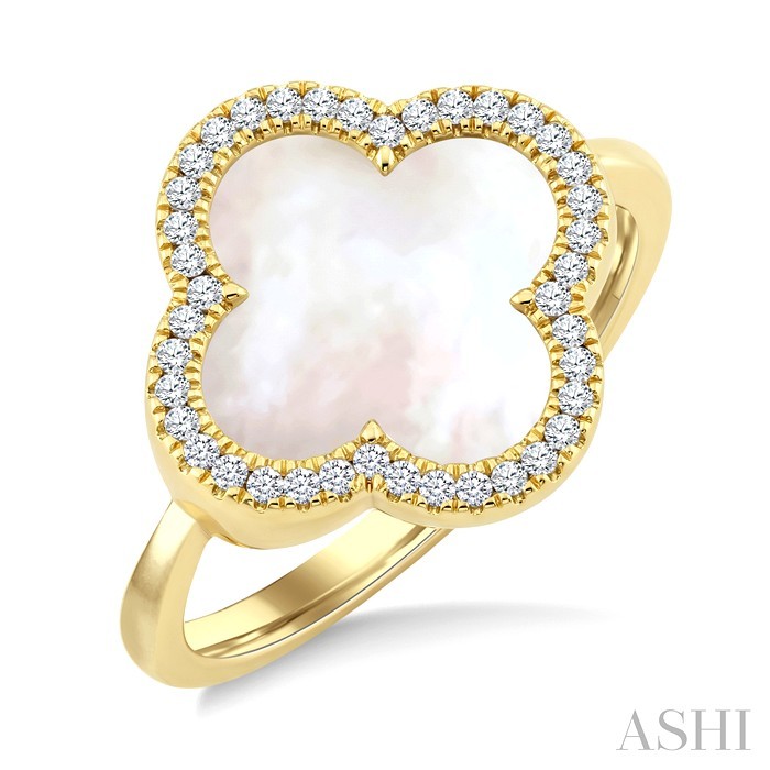 Clover Mother Of Pearl & Halo Diamond Ring