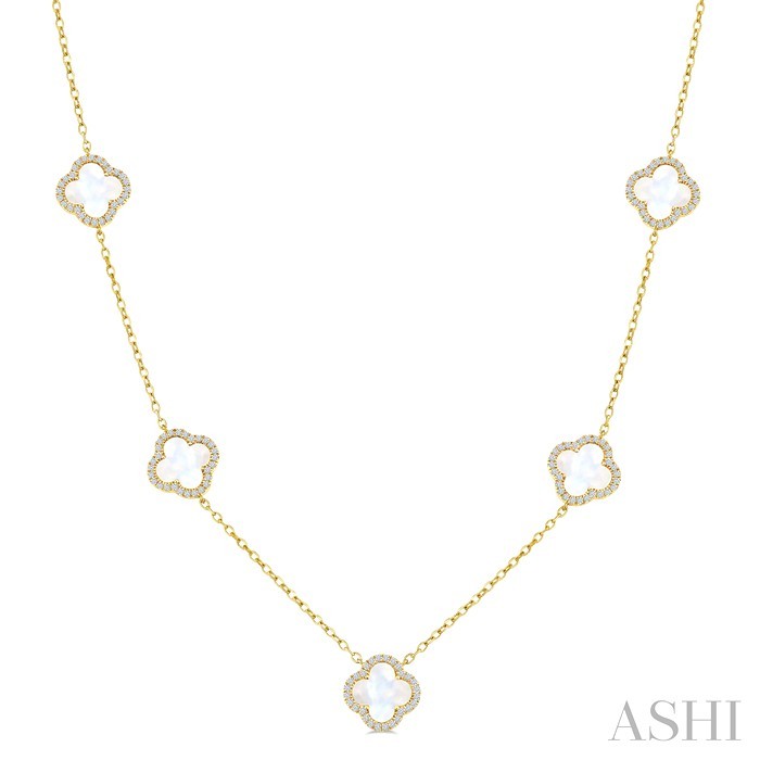 Clover Mother Of Pearl & Halo Diamond Station Necklace