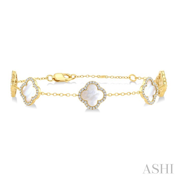 Clover Mother Of Pearl & Halo Diamond Station Bracelet