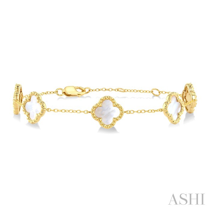 Bead Clover Mother Of Pearl Station Chain Bracelet