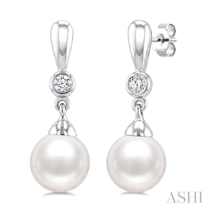 Pearl & Diamond Drop Earrings