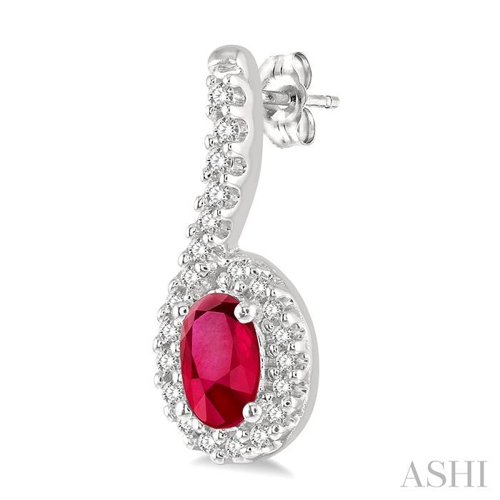 Oval Shape Gemstone & Halo Diamond Earrings View 3