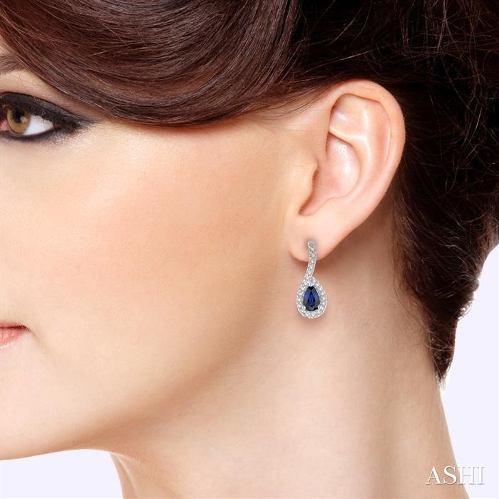 Pear Shape Gemstone & Halo Diamond Earrings View 4