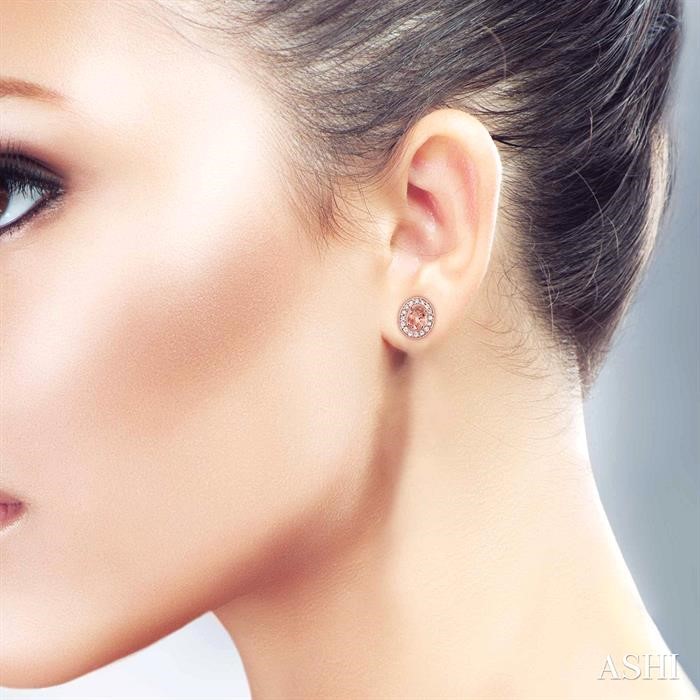 Oval Shape Gemstone & Halo Diamond Earrings View 4