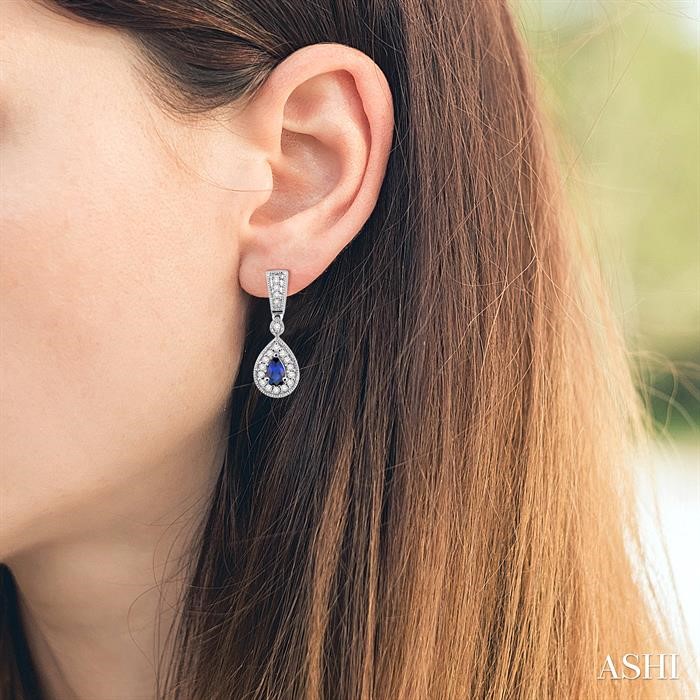 Pear Shape Gemstone & Halo Diamond Earrings View 4