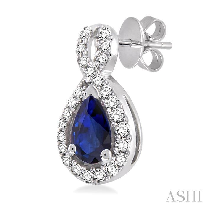 Pear Shape Gemstone & Halo Diamond Earrings View 3
