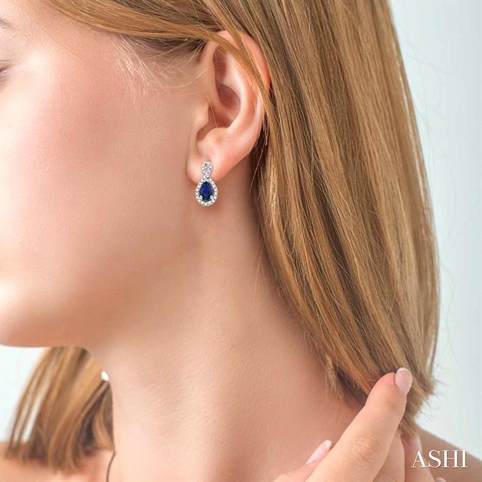 Pear Shape Gemstone & Halo Diamond Earrings View 4