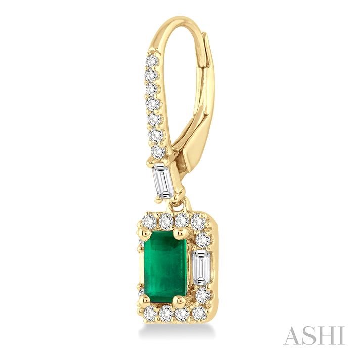 Emerald Shape Gemstone & Halo Diamond Earrings View 3