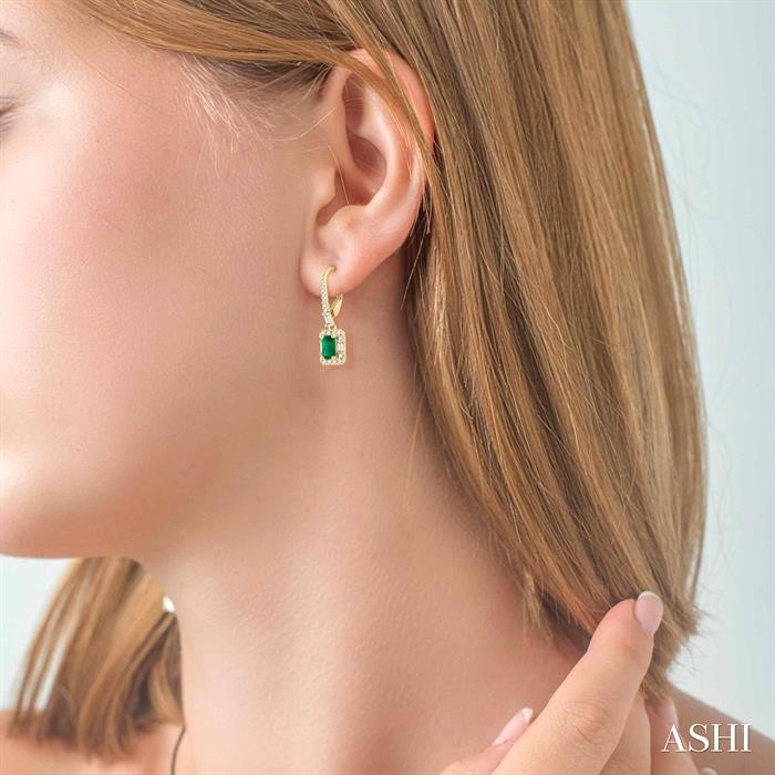 Emerald Shape Gemstone & Halo Diamond Earrings View 4