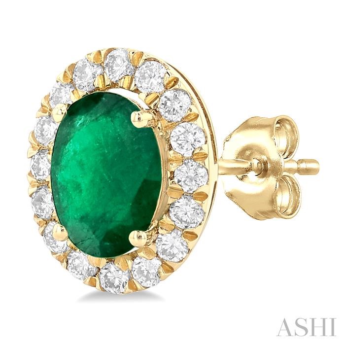 Oval Shape Gemstone & Halo Diamond Earrings View 3