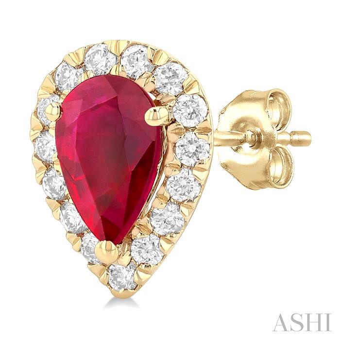 Pear Shape Gemstone & Halo Diamond Earrings View 3