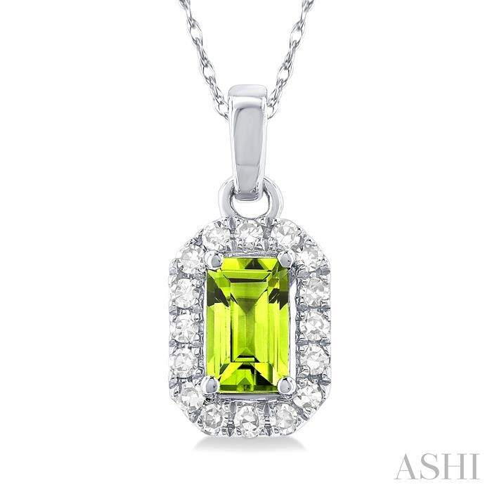 Emerald Shape Gemstone & Halo Diamond Pendant View 3