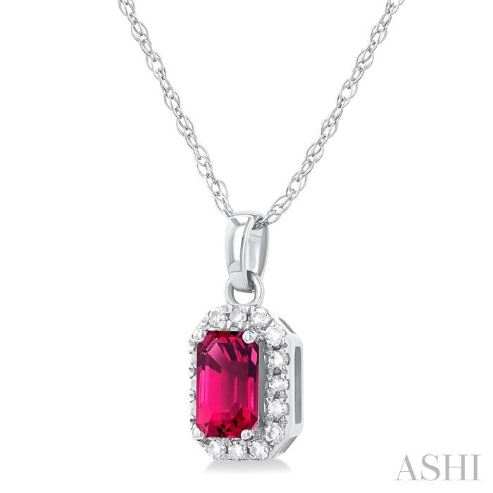 Emerald Shape Gemstone & Halo Diamond Pendant View 2