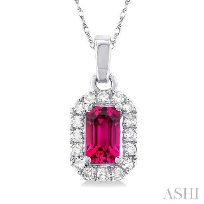 Emerald Shape Gemstone & Halo Diamond Pendant View 3