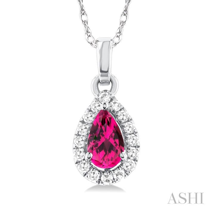 Pear Shape Gemstone & Halo Diamond Pendant View 3