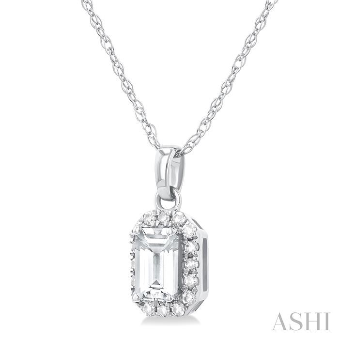 Emerald Shape Gemstone & Halo Diamond Pendant View 2