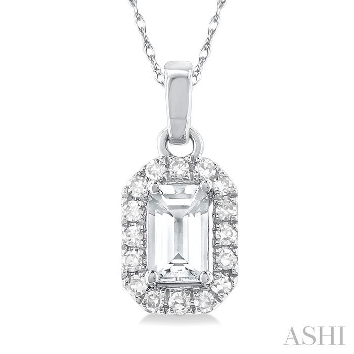 Emerald Shape Gemstone & Halo Diamond Pendant View 3
