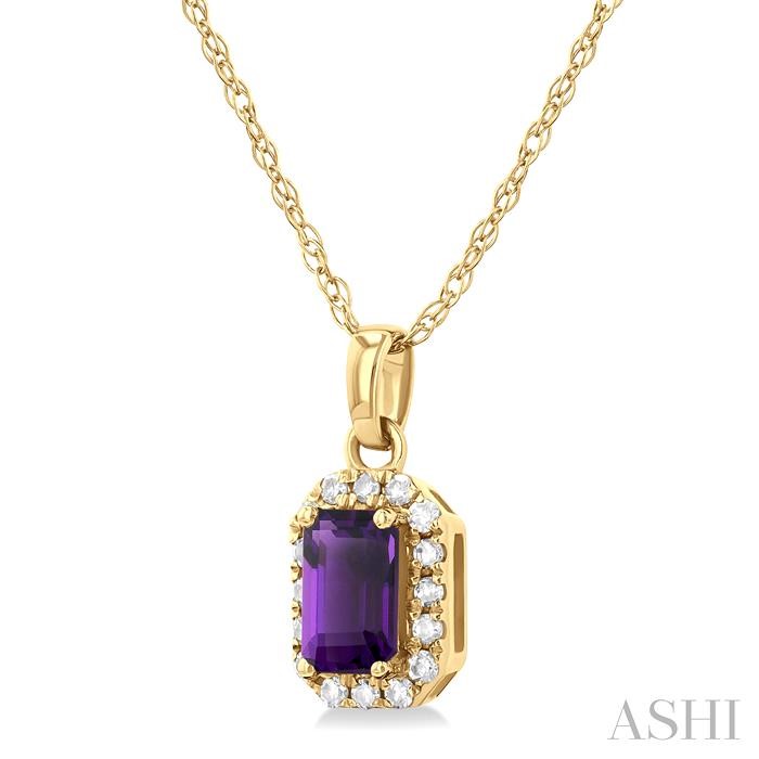 Emerald Shape Gemstone & Halo Diamond Pendant View 2