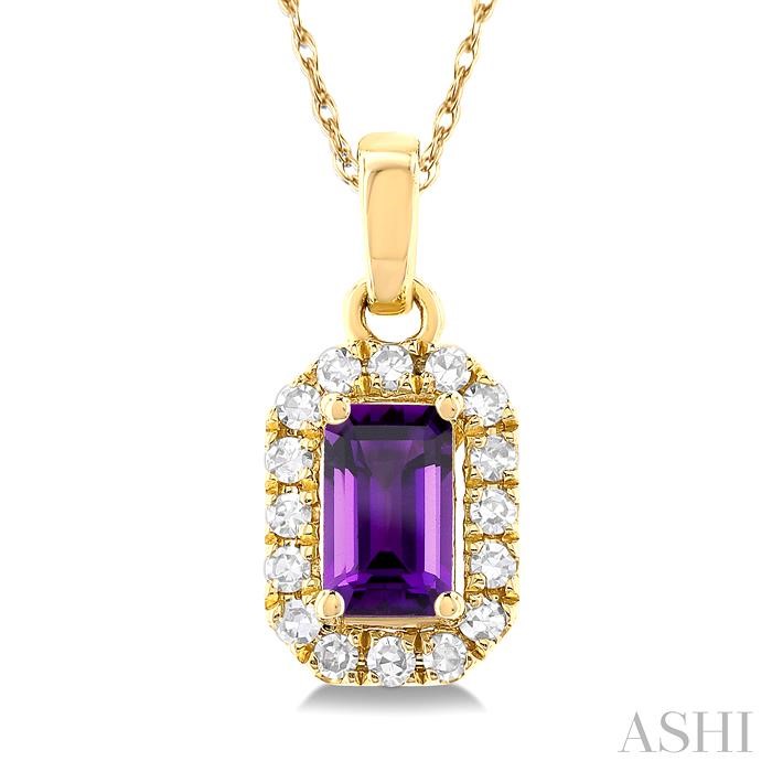 Emerald Shape Gemstone & Halo Diamond Pendant View 3