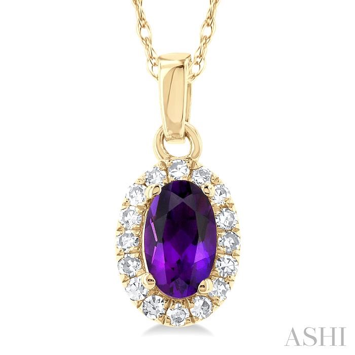 Oval Shape Gemstone & Halo Diamond Pendant View 3