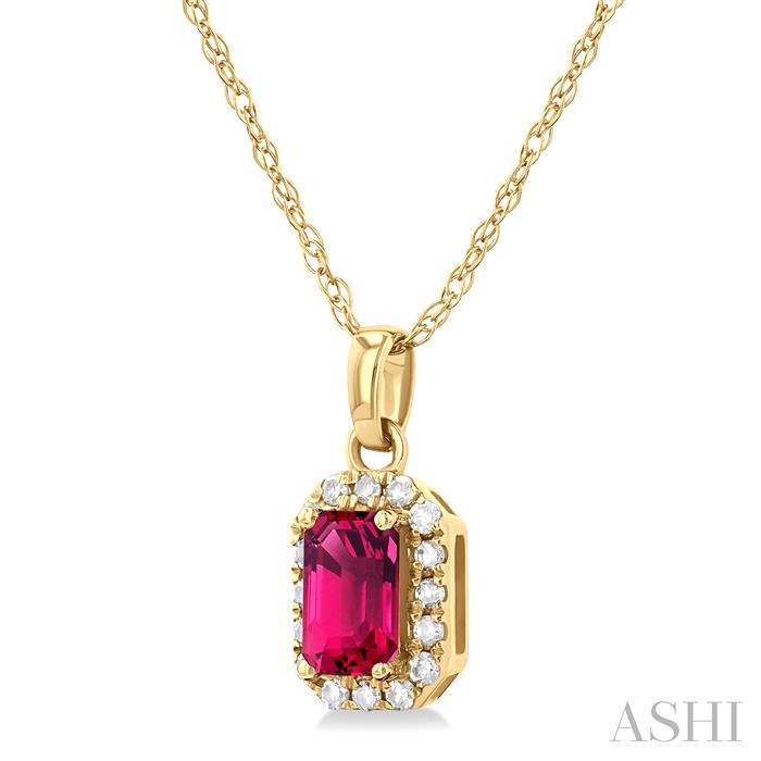 Emerald Shape Gemstone & Halo Diamond Pendant View 2