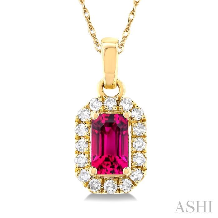 Emerald Shape Gemstone & Halo Diamond Pendant View 3