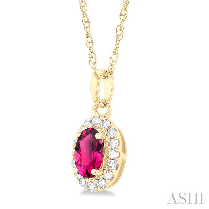 Oval Shape Gemstone & Halo Diamond Pendant View 2