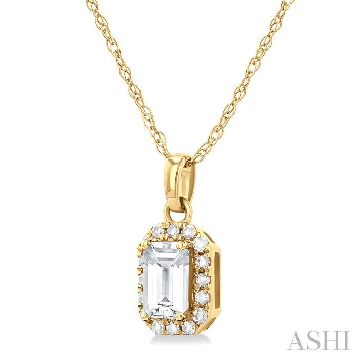 Emerald Shape Gemstone & Halo Diamond Pendant View 2