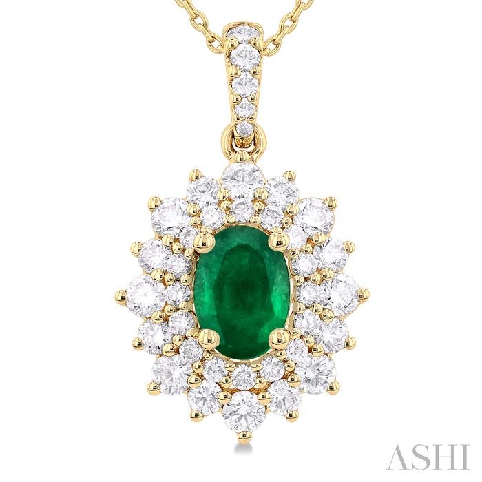 Oval Shape Gemstone & Halo Diamond Pendant View 3