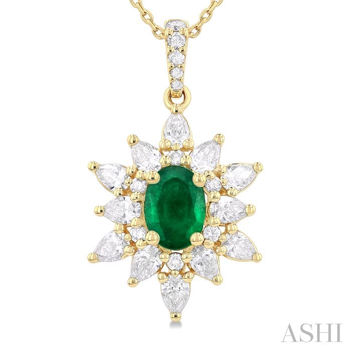 Oval Shape Gemstone & Halo Diamond Pendant View 3